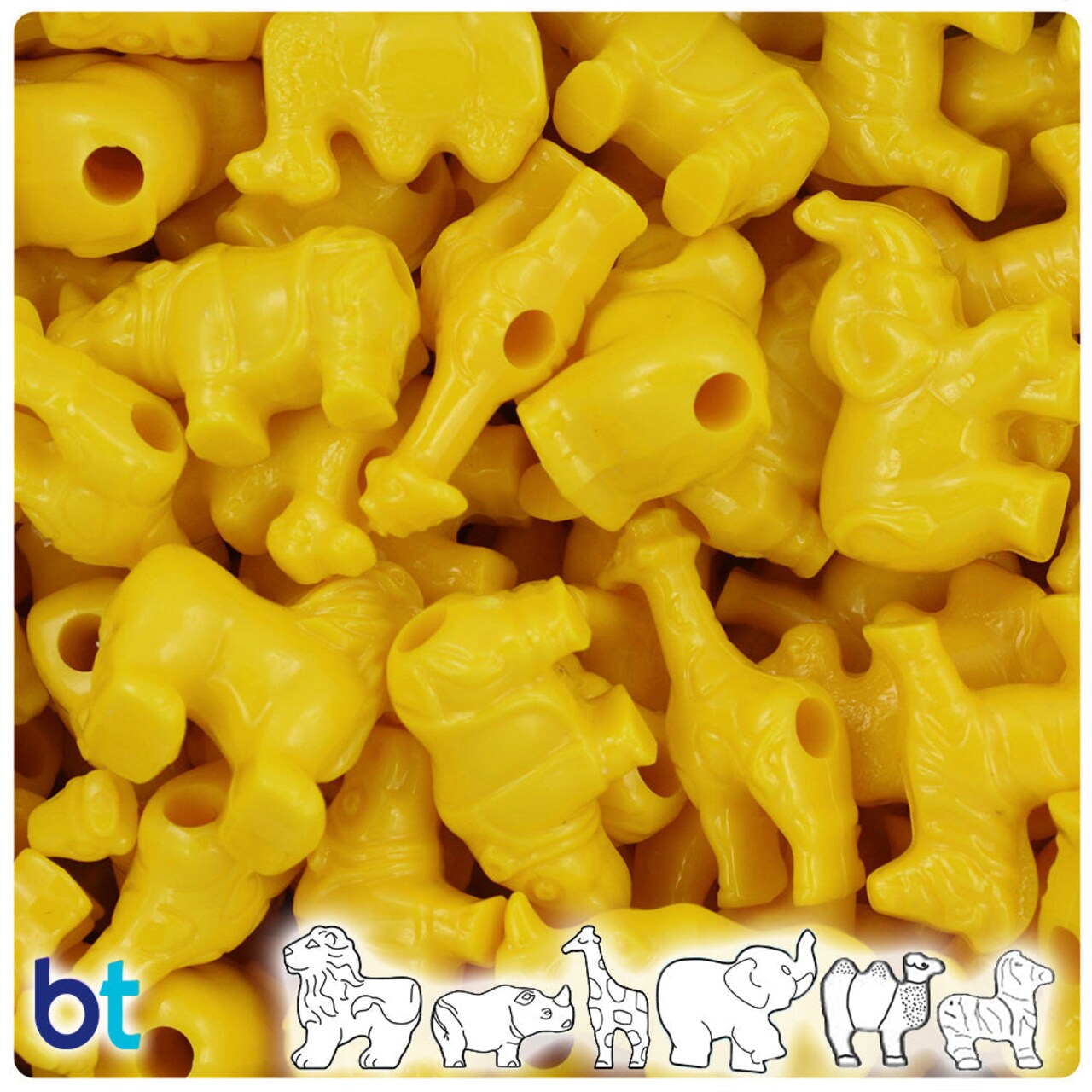 BeadTin Bright Yellow Opaque Safari Animal Plastic Pony Beads (2oz)